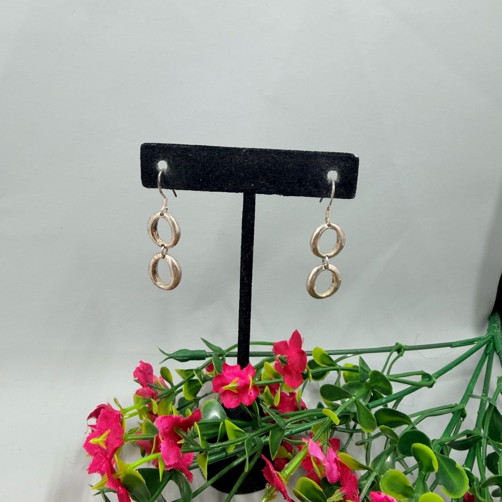 Vintage 925 Sterling Silver Geometric Dangle Earrings